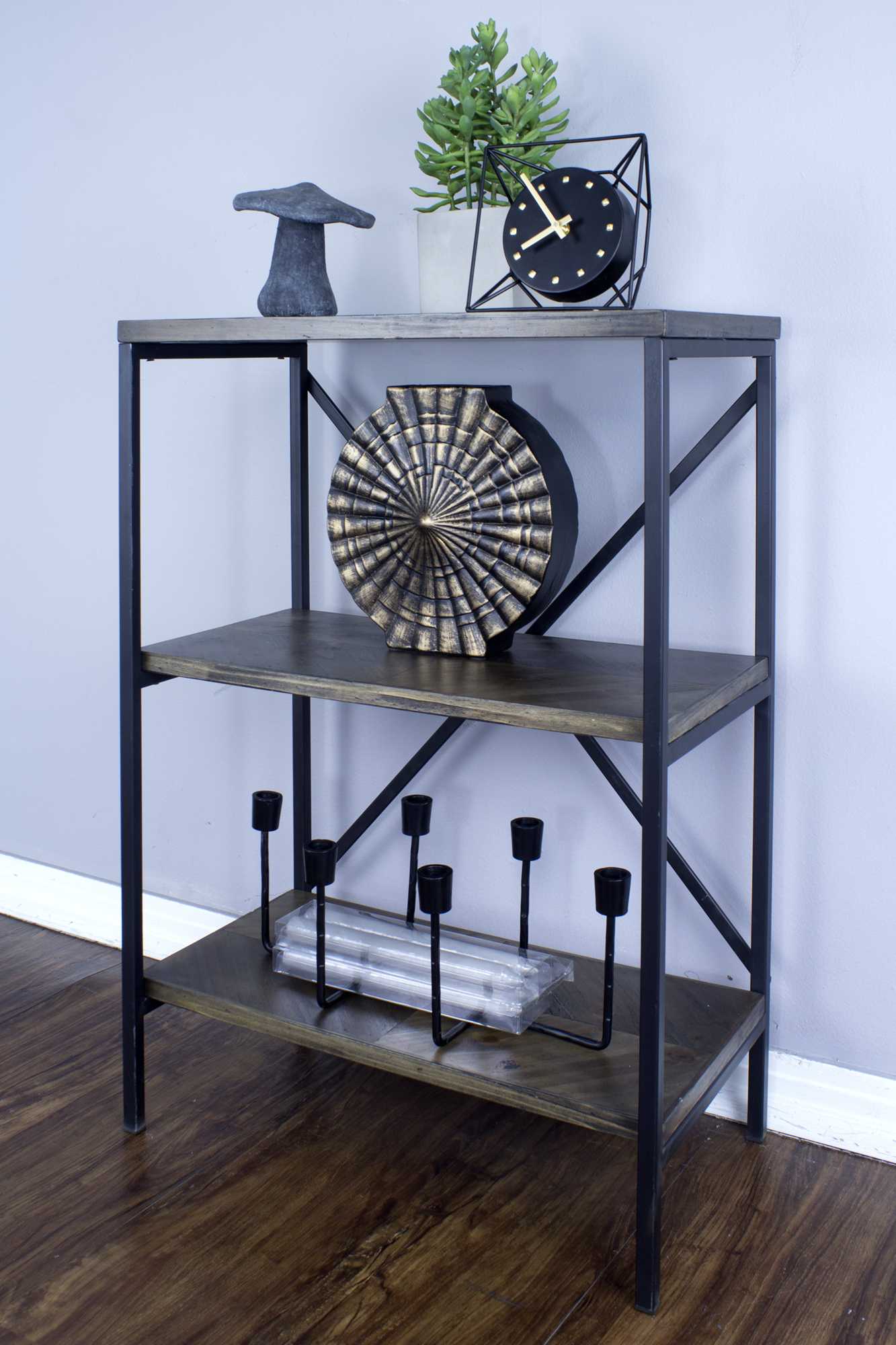 22" X 12" X 30.25" Grey Metal Wood MDF Bookcase with Shelves