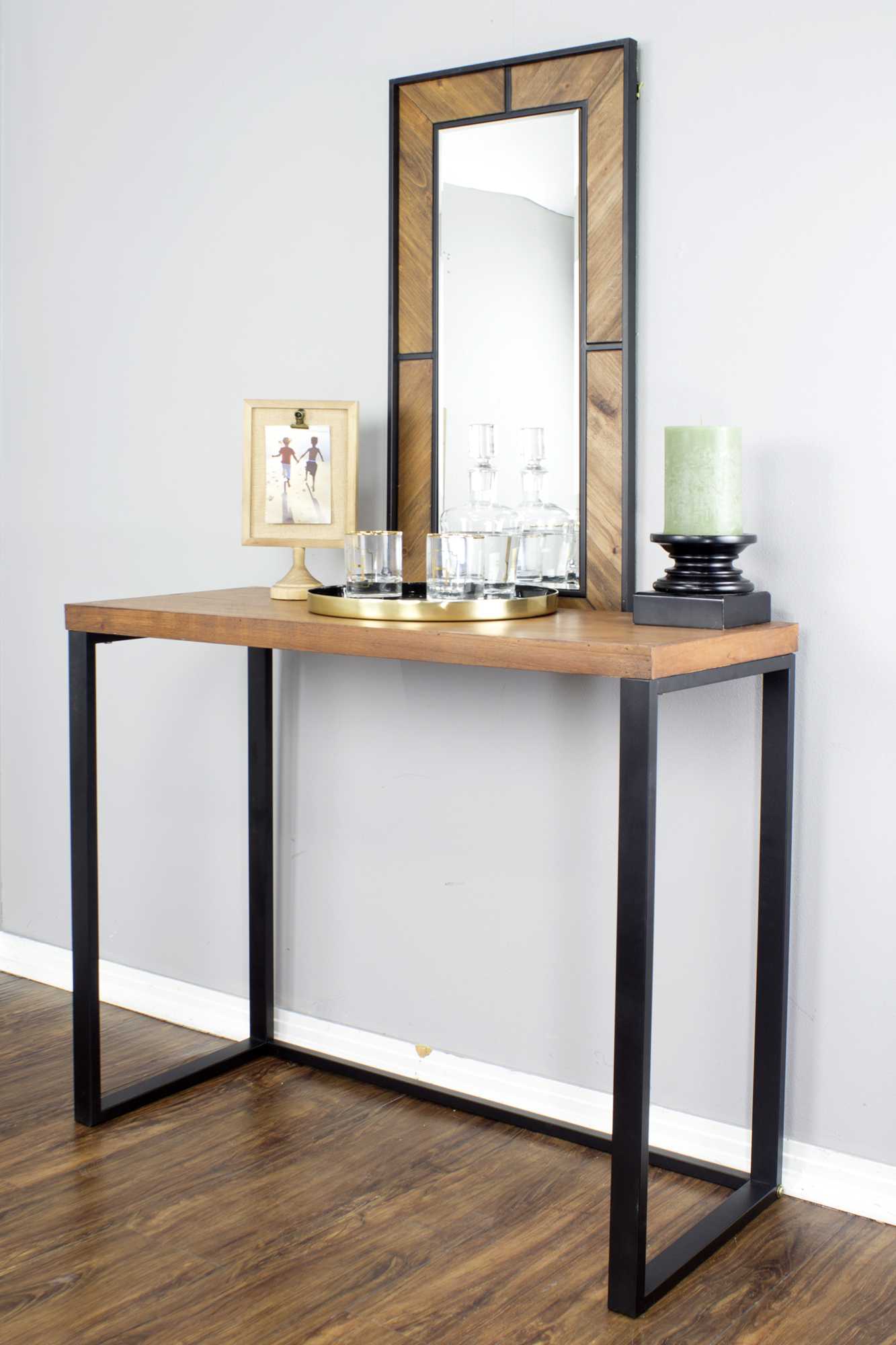 41.25" X 16" X 30" Natural Metal Wood MDF Console Table