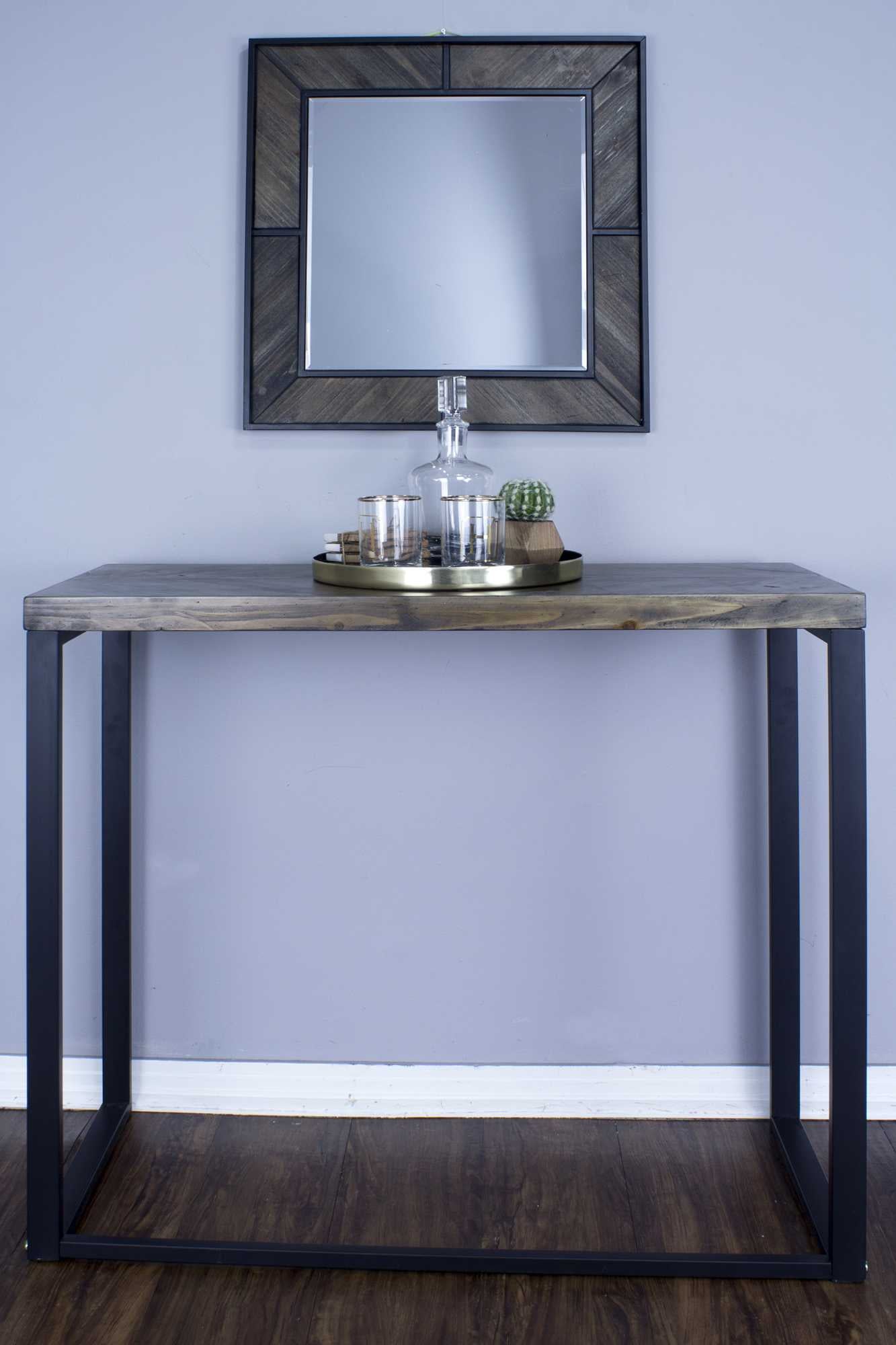 41.25" X 16" X 30" Grey Metal Wood MDF Modern Industrial Wood Console Table