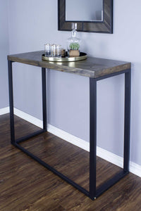 41.25" X 16" X 30" Grey Metal Wood MDF Modern Industrial Wood Console Table