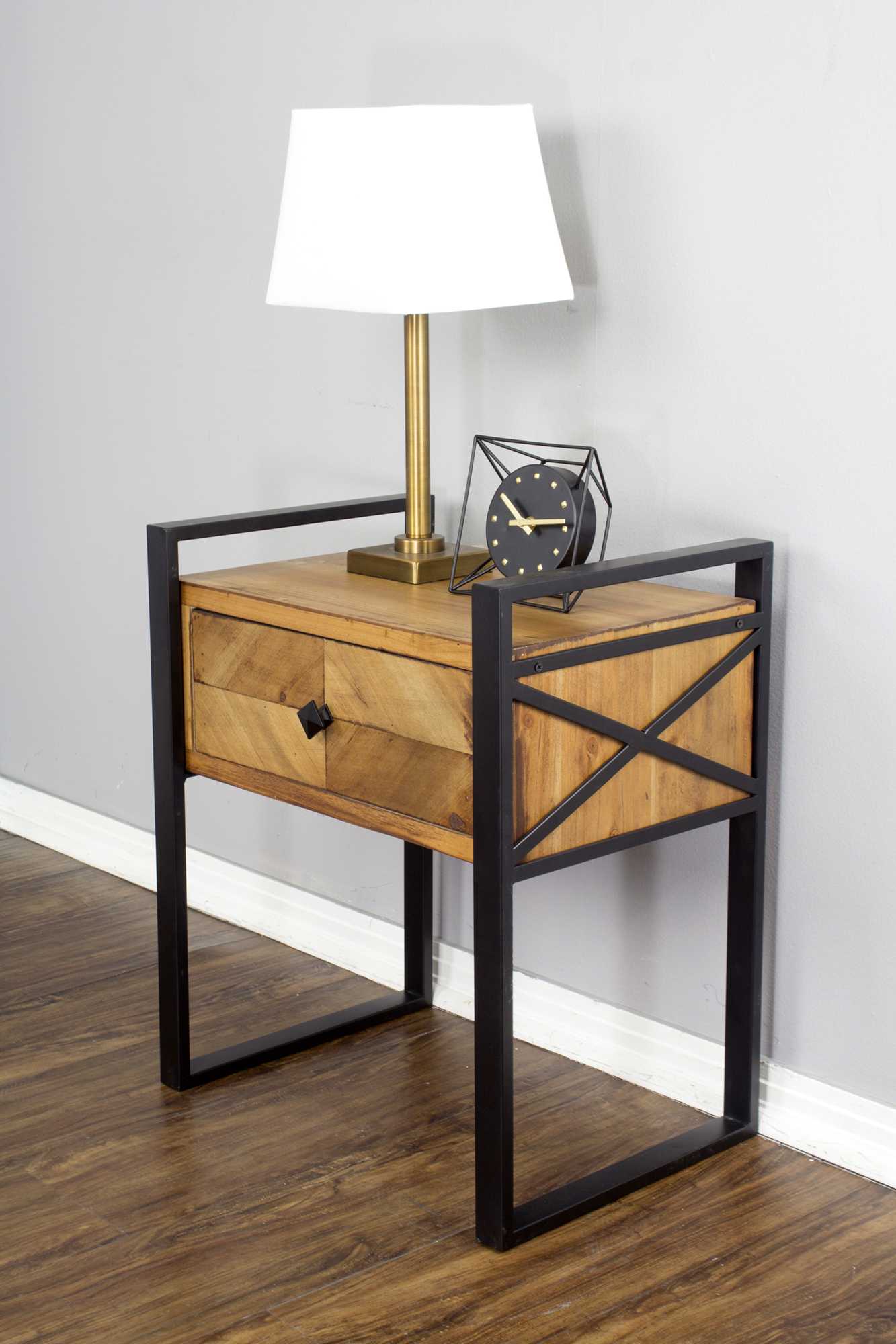 20" X 14.25" X 23.5" Gray Metal Wood MDF End Table with a Drawer