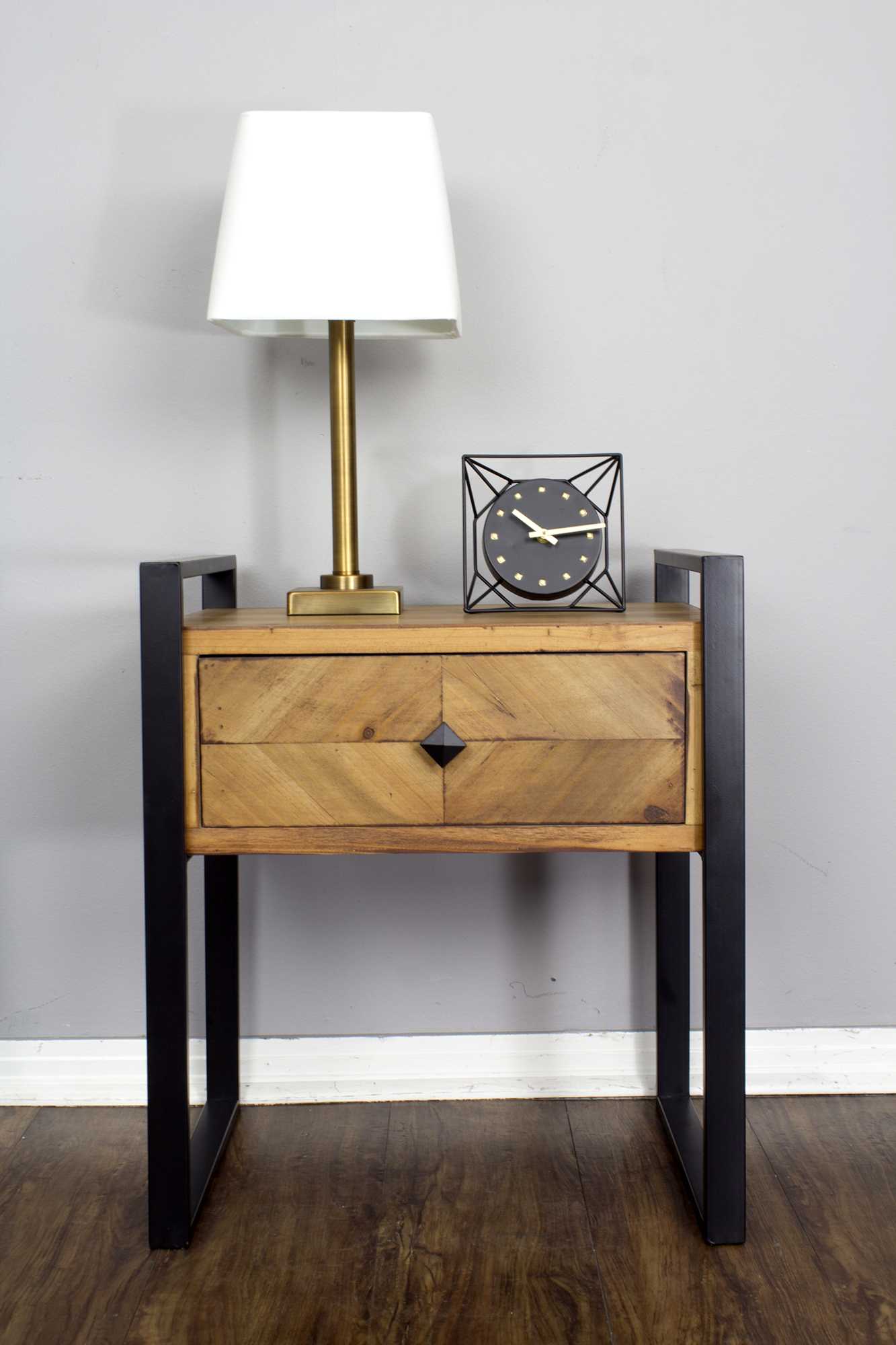 20" X 14.25" X 23.5" Gray Metal Wood MDF End Table with a Drawer