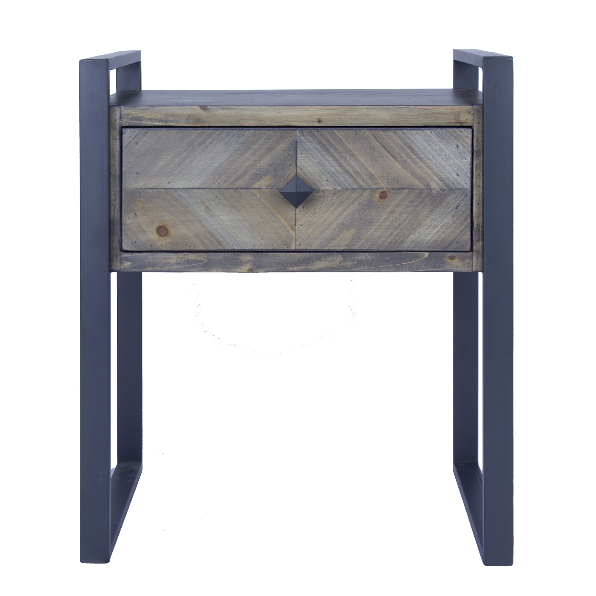 20" X 14.25" X 23.5" Brown Metal Wood MDF End Table with a Drawer