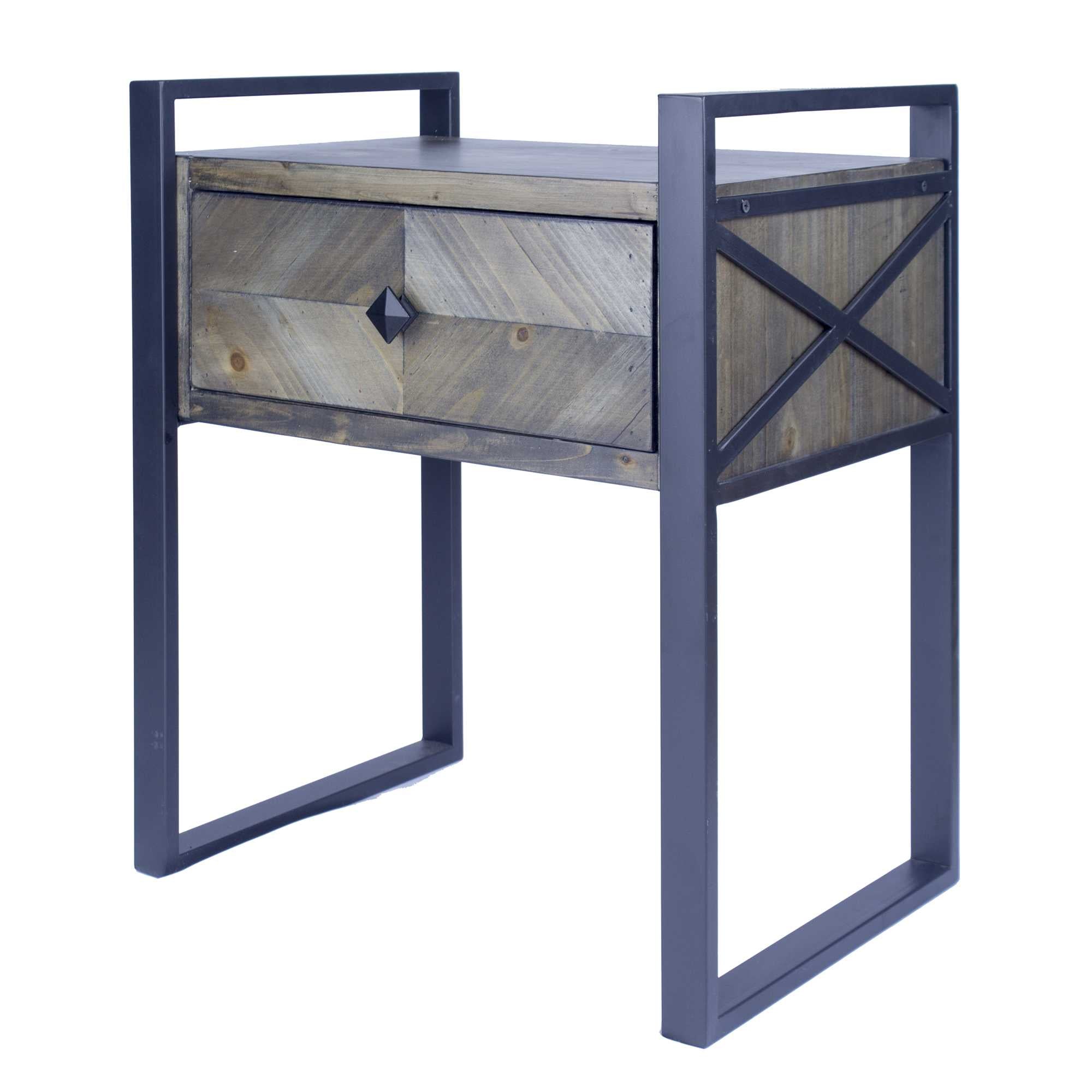 20" X 14.25" X 23.5" Brown Metal Wood MDF End Table with a Drawer