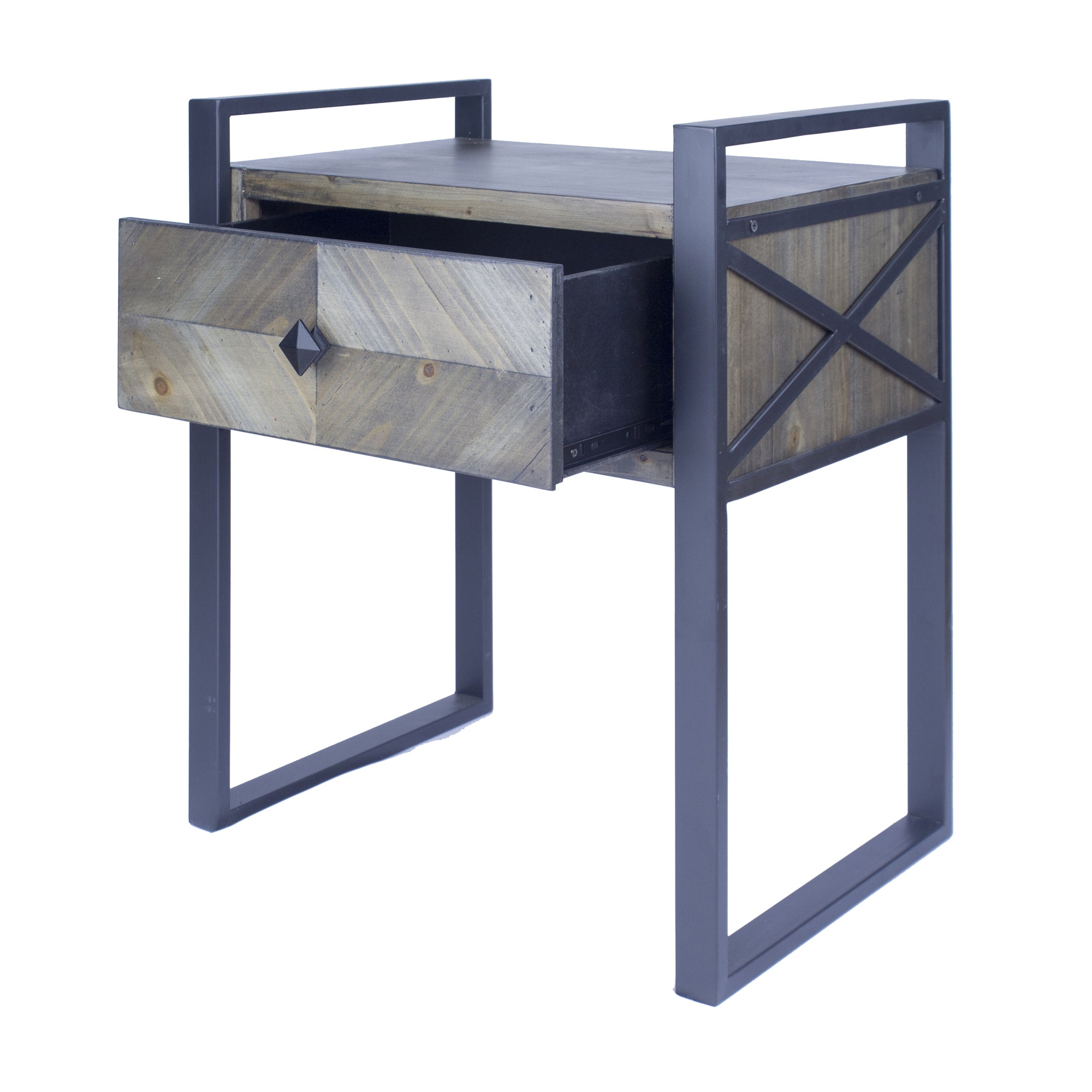 20" X 14.25" X 23.5" Brown Metal Wood MDF End Table with a Drawer