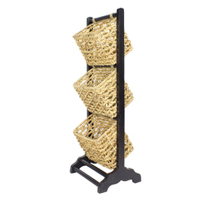 11.8" X 15" X 42.25" Brown Wood MDF Water Hyacinth Water Hyacinth Magazine Rack with Baskets