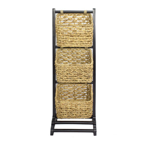 11.8" X 15" X 42.25" Brown Wood MDF Water Hyacinth Water Hyacinth Magazine Rack with Baskets