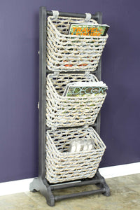 11.8" X 15" X 42.25" Grey Wood MDF Water Hyacinth Water Hyacinth Magazine Rack with Baskets