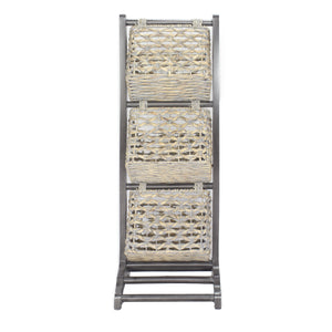 11.8" X 15" X 42.25" Grey Wood MDF Water Hyacinth Water Hyacinth Magazine Rack with Baskets