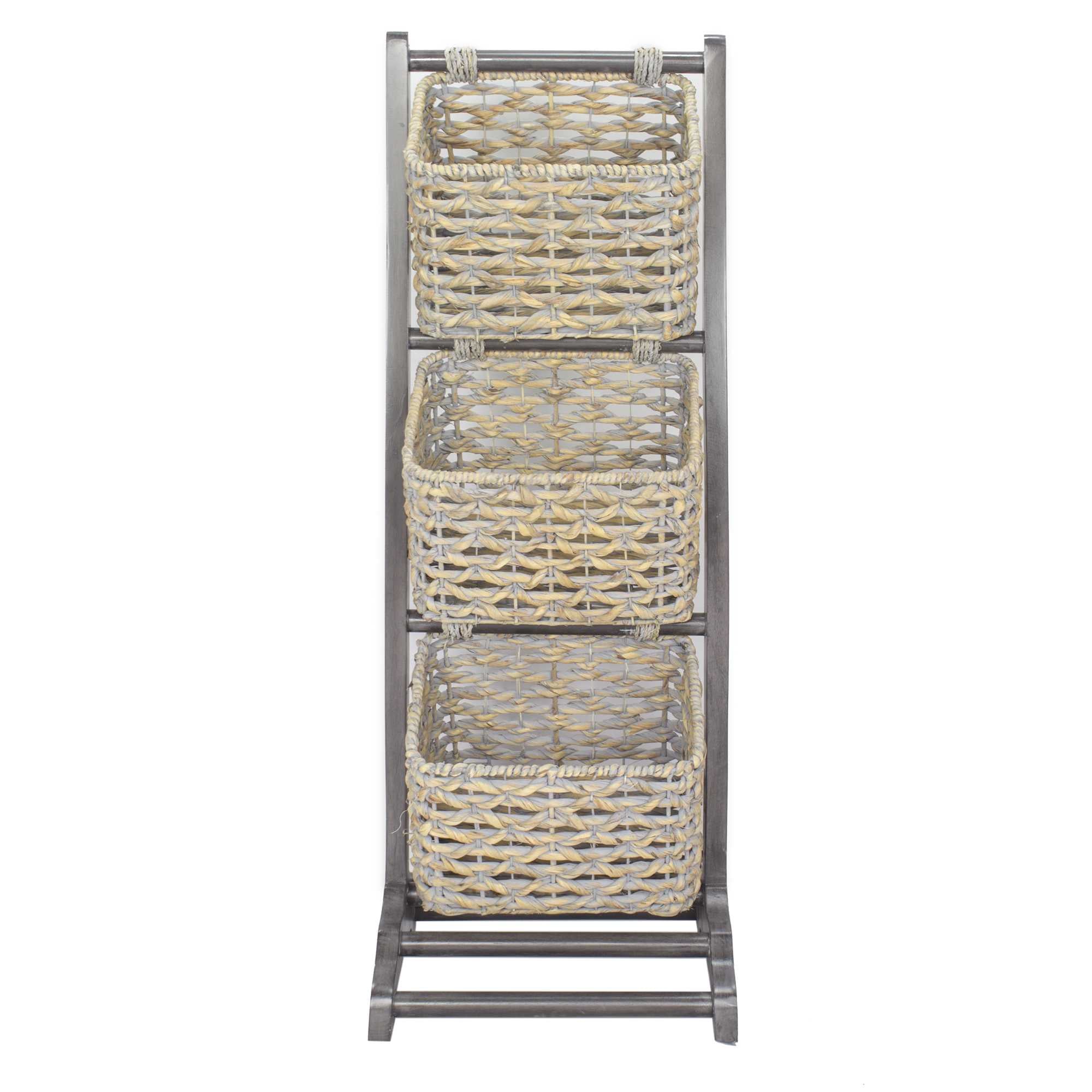 11.8" X 15" X 42.25" Grey Wood MDF Water Hyacinth Water Hyacinth Magazine Rack with Baskets