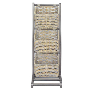 11.8" X 15" X 42.25" Grey Wood MDF Water Hyacinth Water Hyacinth Magazine Rack with Baskets