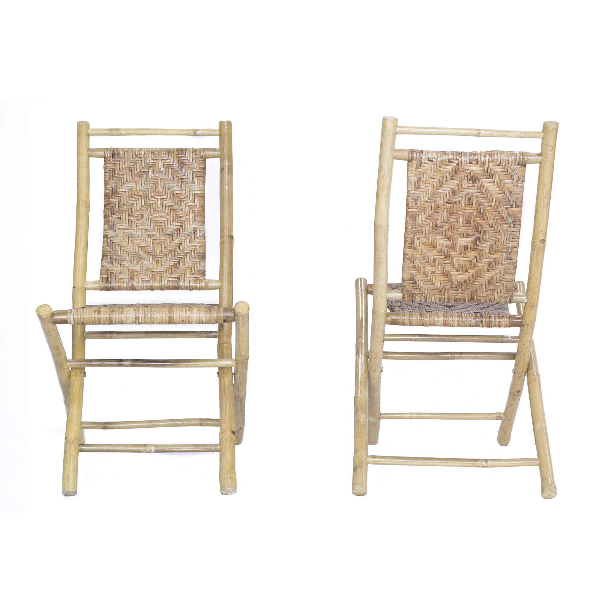 20" X 15" X 36" Gray Bamboo Folding Chairs with Rattan Skin Diamond Weave