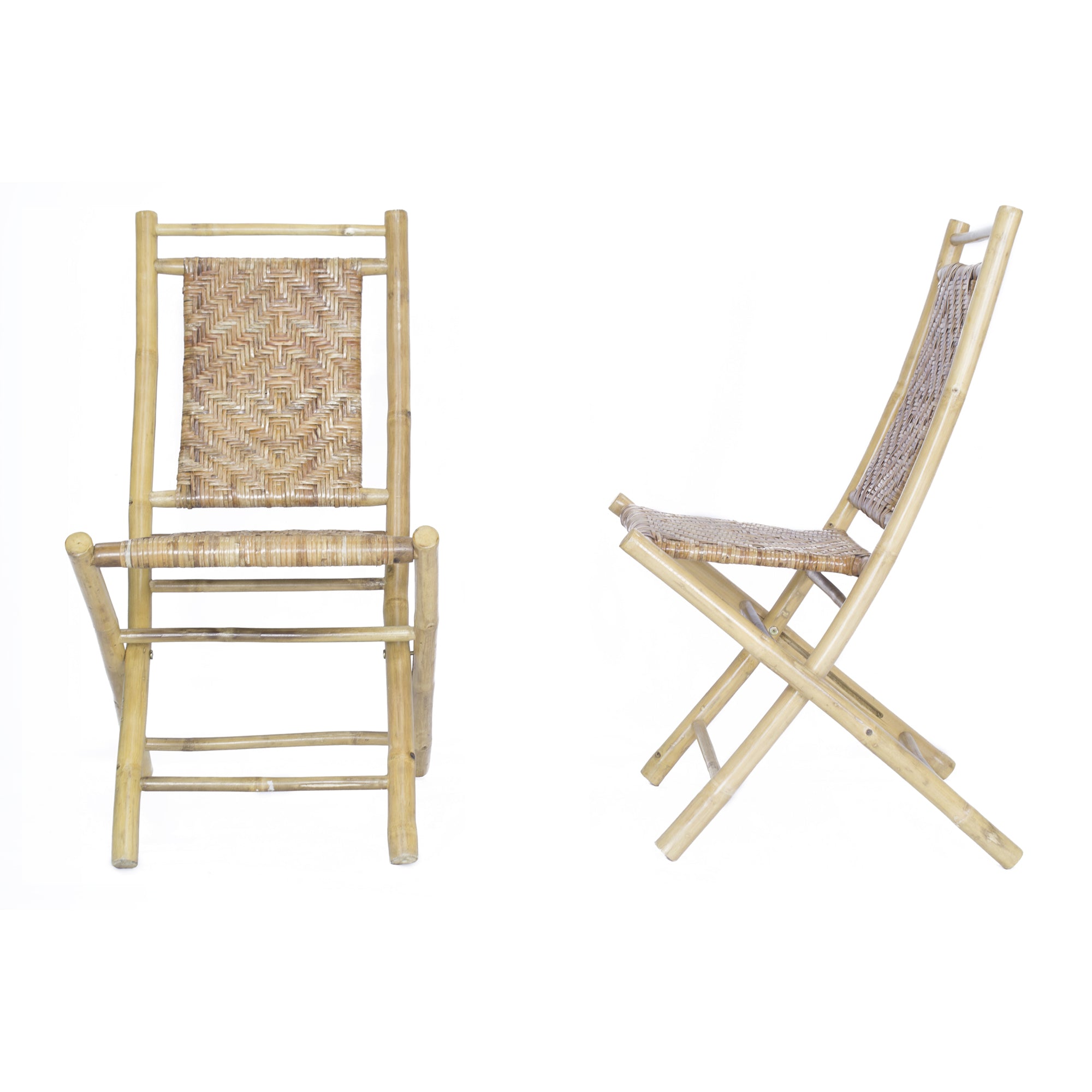 20" X 15" X 36" Gray Bamboo Folding Chairs with Rattan Skin Diamond Weave