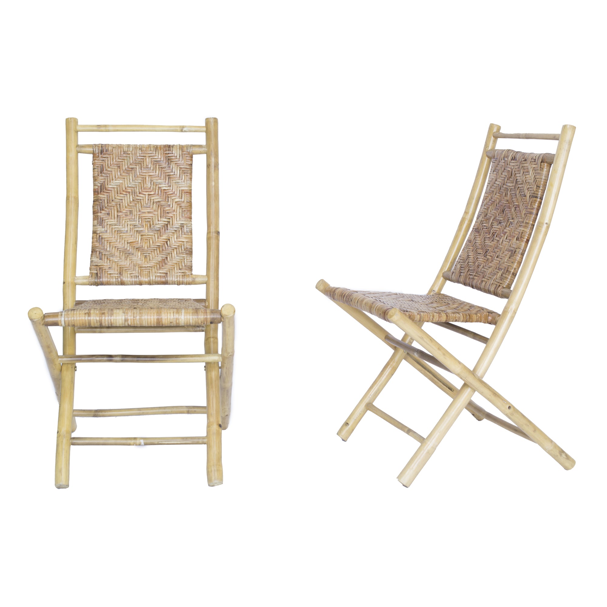 20" X 15" X 36" Gray Bamboo Folding Chairs with Rattan Skin Diamond Weave