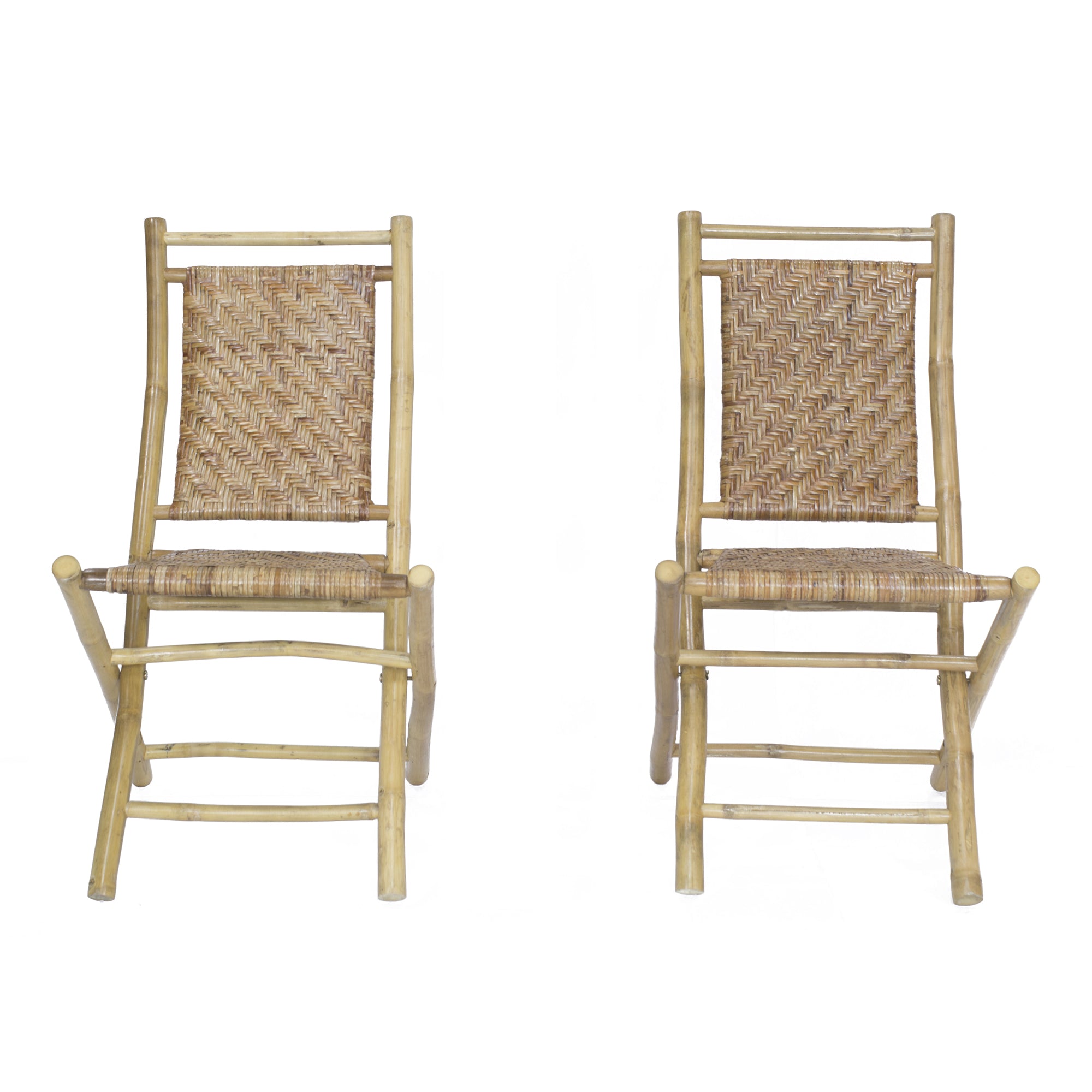 20" X 15" X 36" Brown Bamboo Folding Chair with a Rattan Skin Chevron Weave