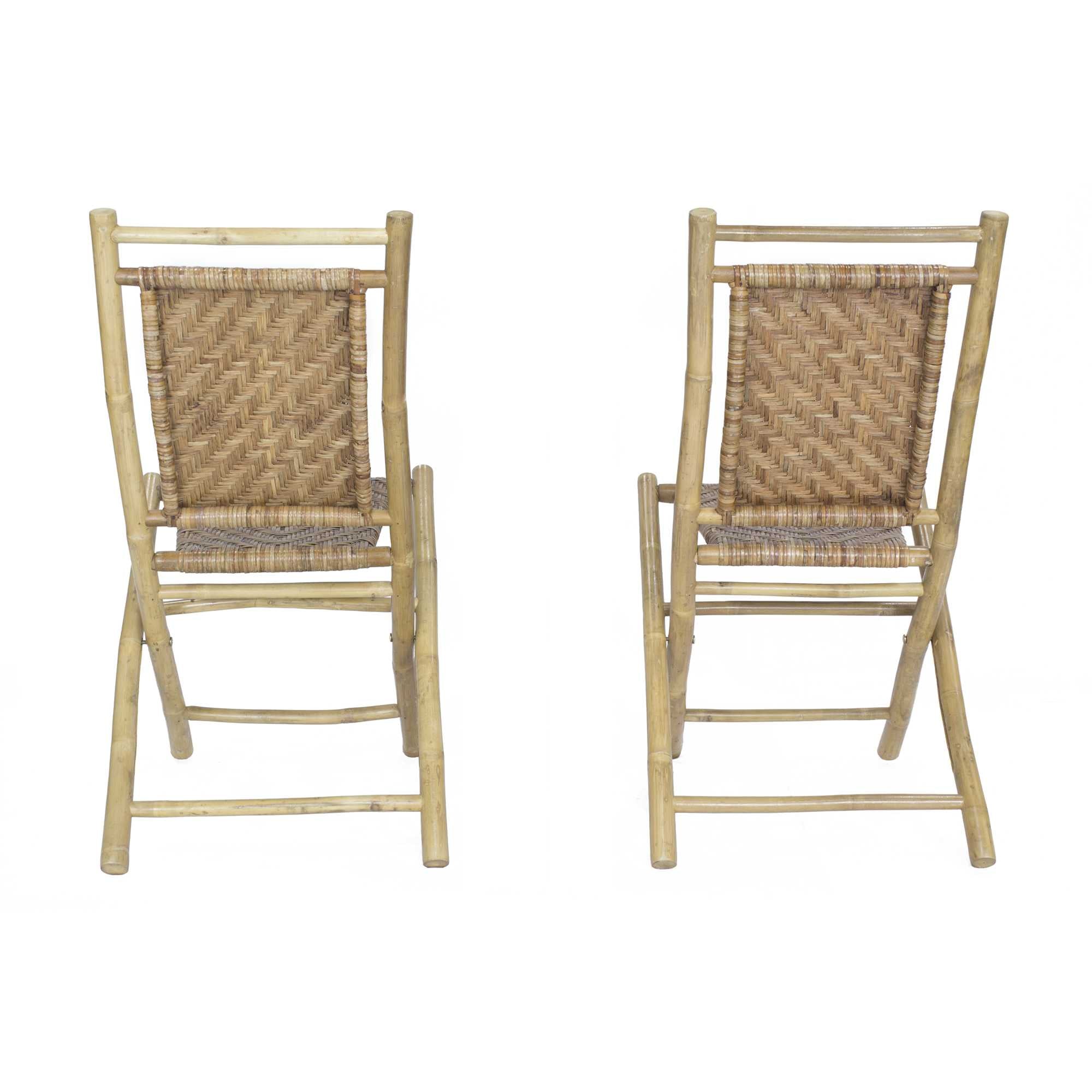 20" X 15" X 36" Brown Bamboo Folding Chair with a Rattan Skin Chevron Weave