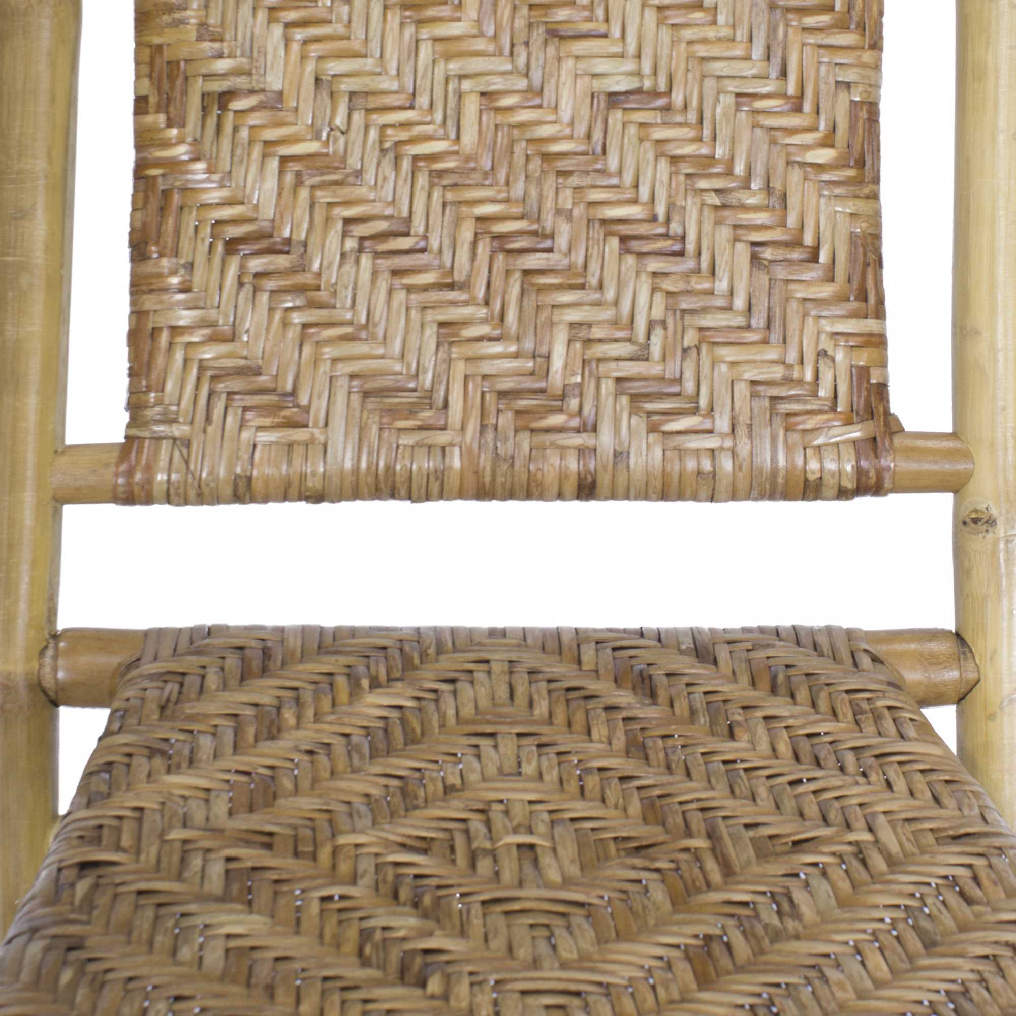 20" X 15" X 36" Brown Bamboo Folding Chair with a Rattan Skin Chevron Weave