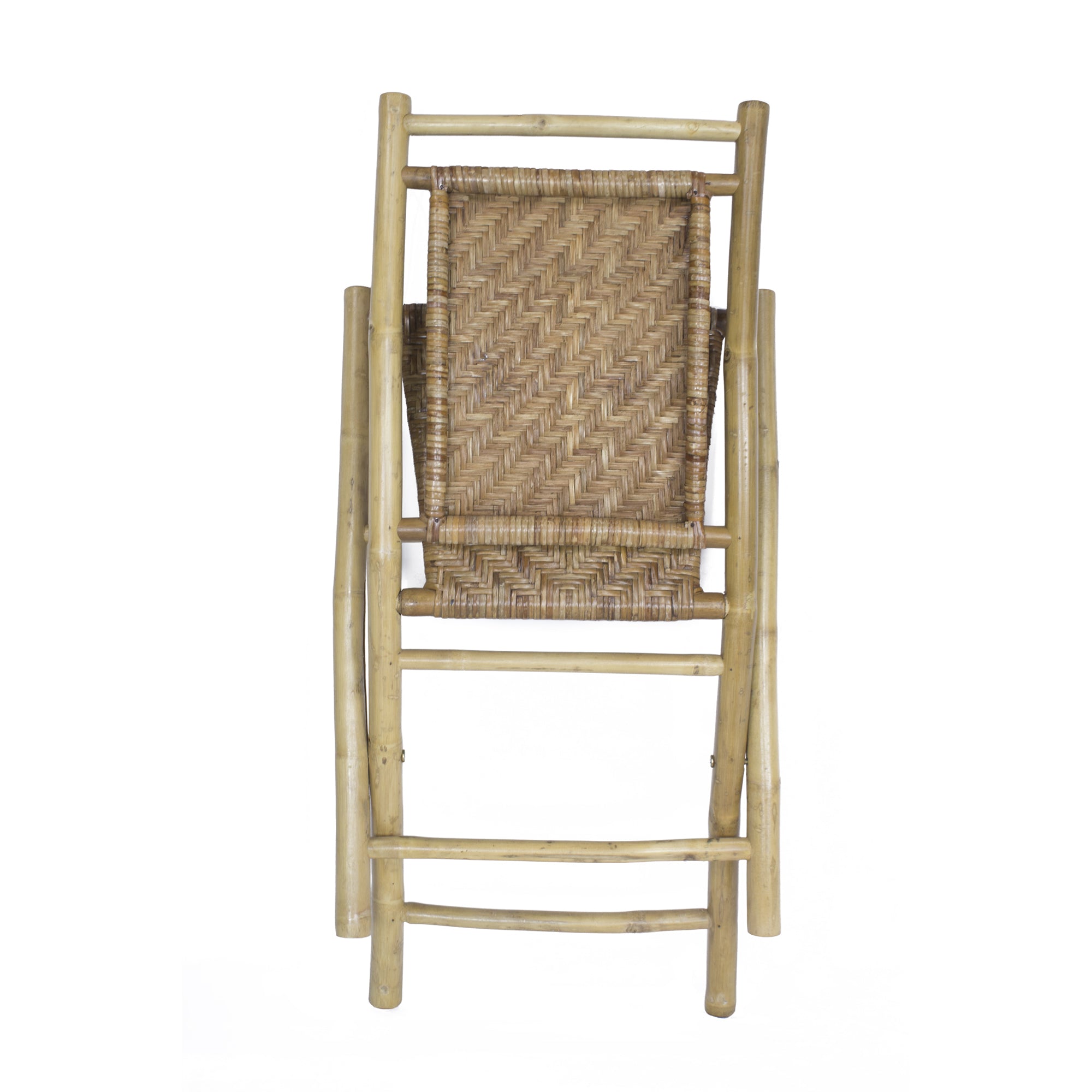 20" X 15" X 36" Brown Bamboo Folding Chair with a Rattan Skin Chevron Weave