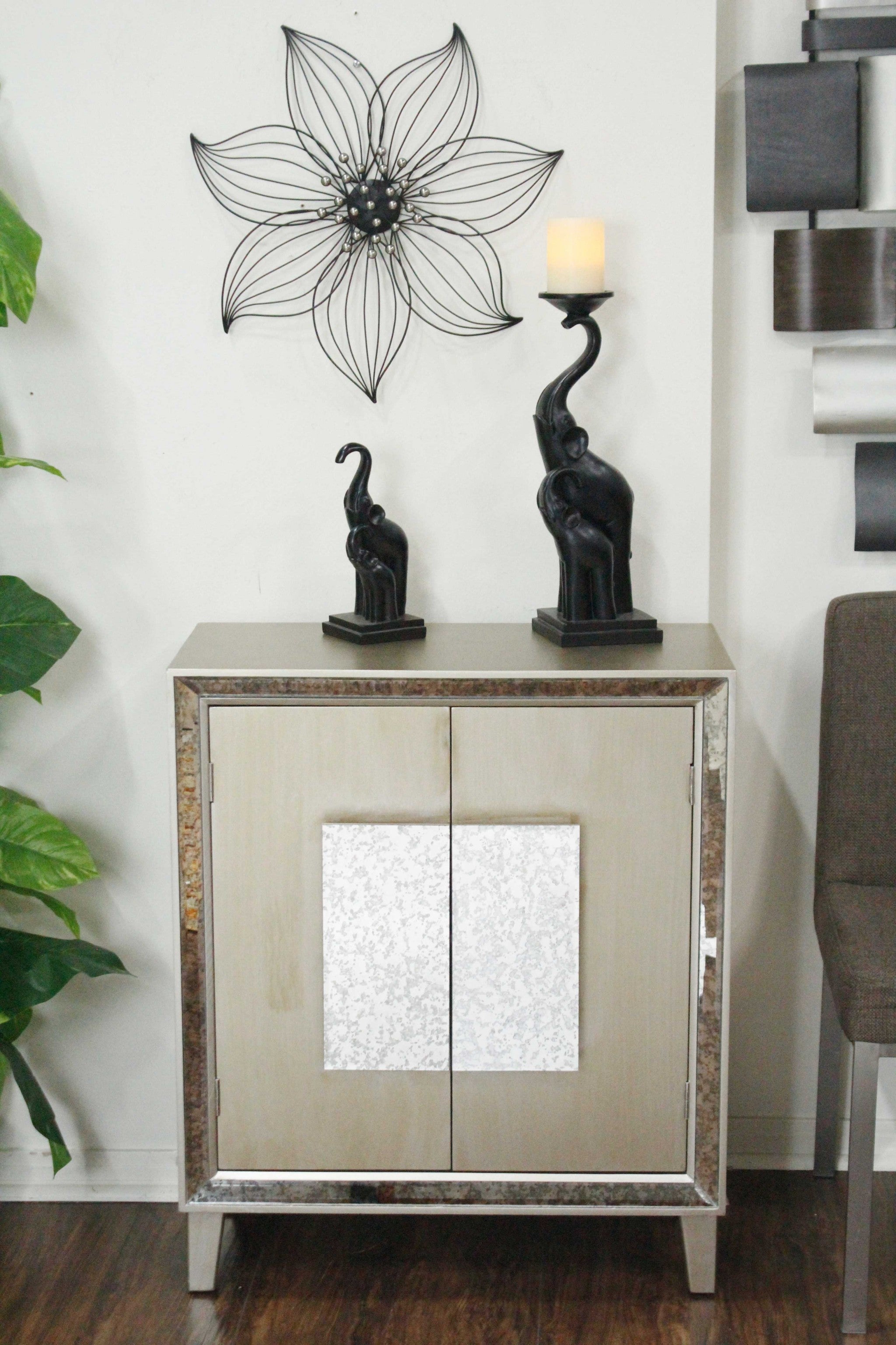 27.5" X 13" X 32.7" Gray MDF Wood Mirrored Glass Sideboard with Doors