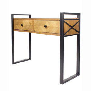 39.75" X 14.75" X 31.5" Brown Metal Wood MDF Console Table with Drawers