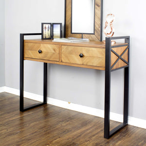 39.75" X 14.75" X 31.5" Brown Metal Wood MDF Console Table with Drawers