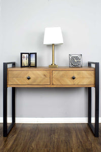39.75" X 14.75" X 31.5" Brown Metal Wood MDF Console Table with Drawers
