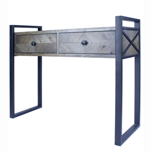 39.75" X 14.75" X 31.5" Matt Grey Metal Wood MDF Console Table with Drawers