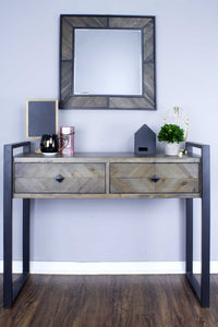 39.75" X 14.75" X 31.5" Matt Grey Metal Wood MDF Console Table with Drawers