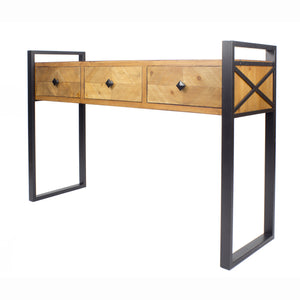 47.5" X 14.75" X 31.5" Brown Metal Wood MDF Console Table with Drawers