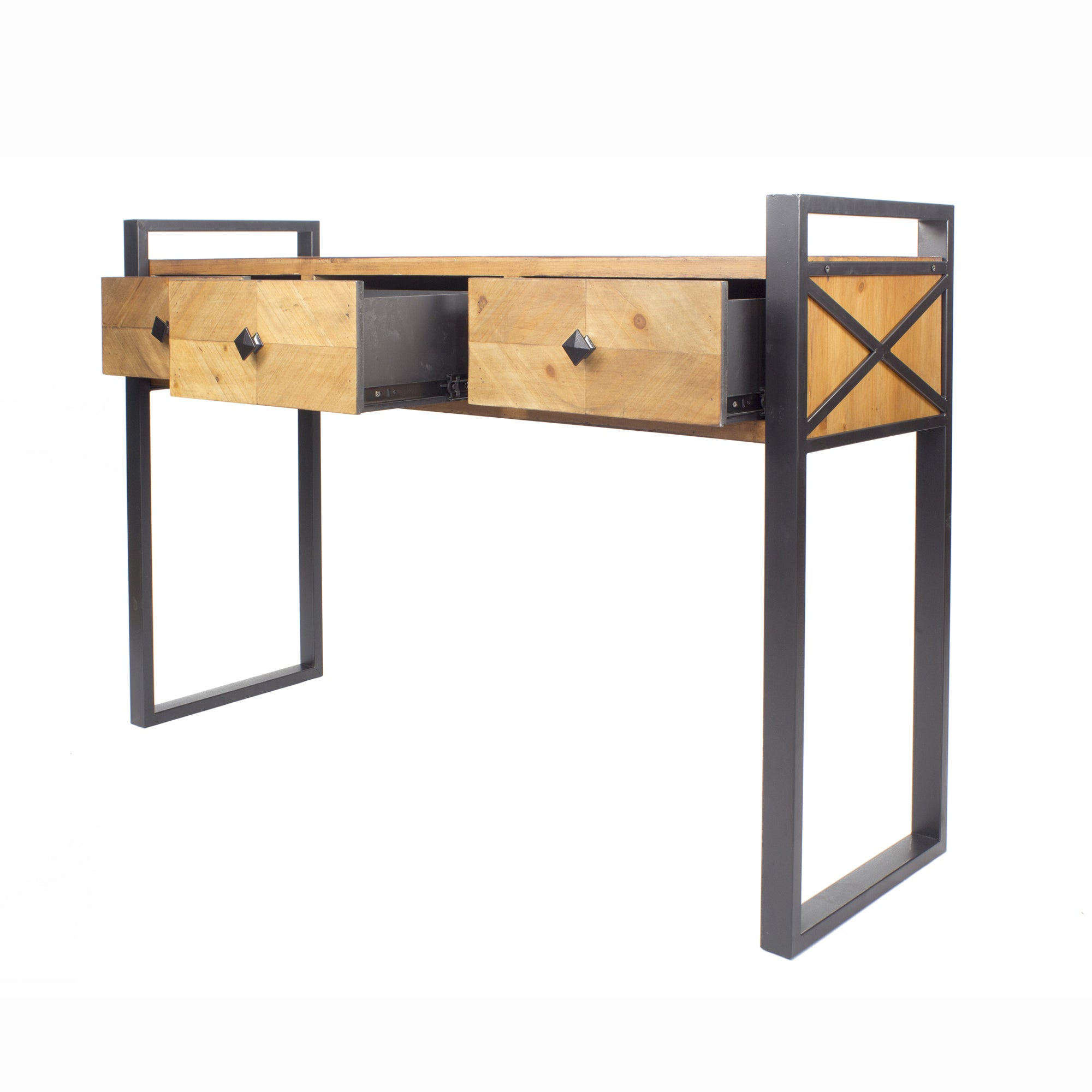 47.5" X 14.75" X 31.5" Brown Metal Wood MDF Console Table with Drawers