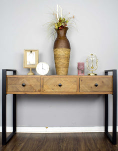 47.5" X 14.75" X 31.5" Brown Metal Wood MDF Console Table with Drawers