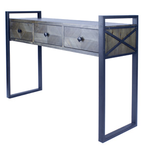 47.5" X 14.75" X 31.5" Matt Grey Metal Wood MDF Console Table with Drawers
