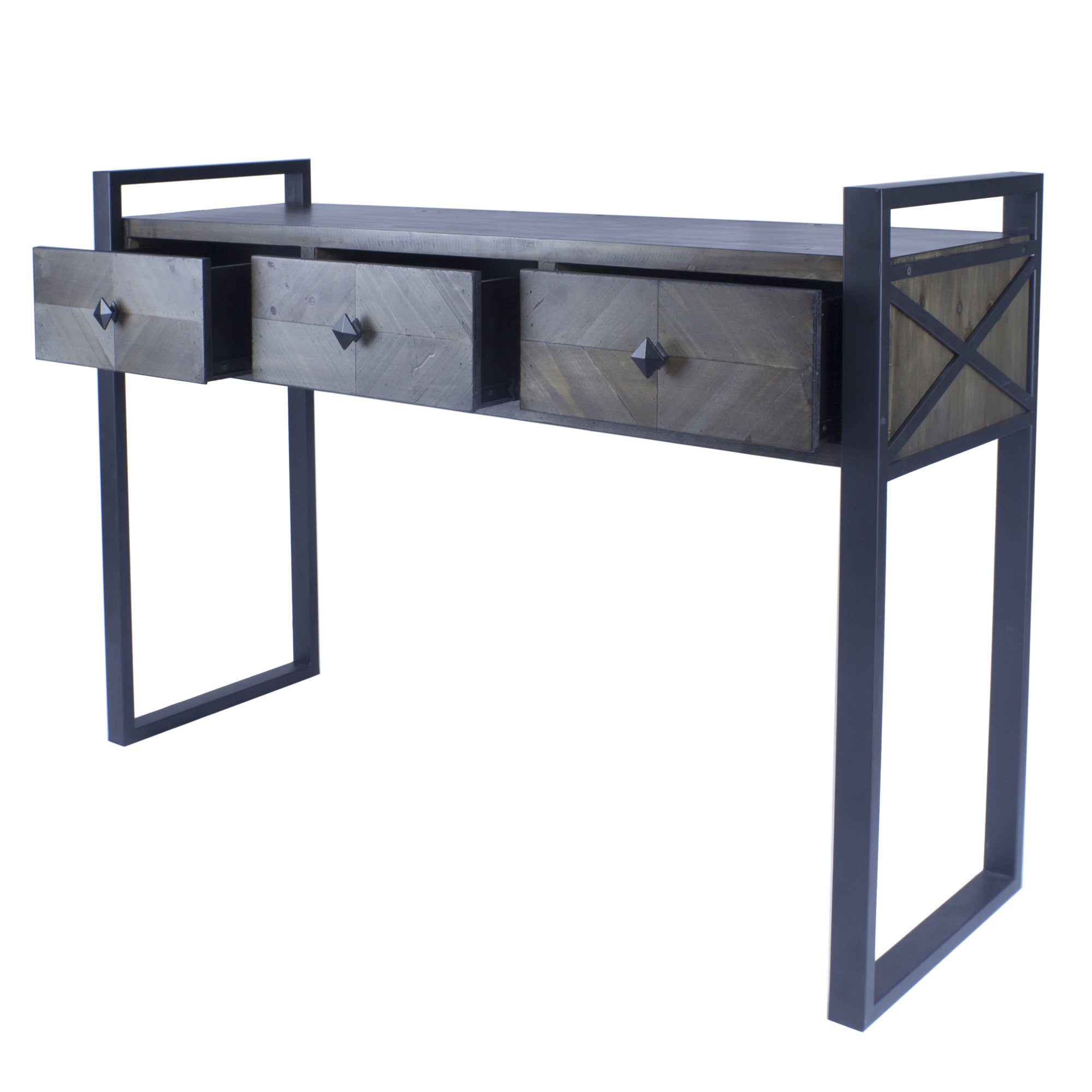 47.5" X 14.75" X 31.5" Matt Grey Metal Wood MDF Console Table with Drawers