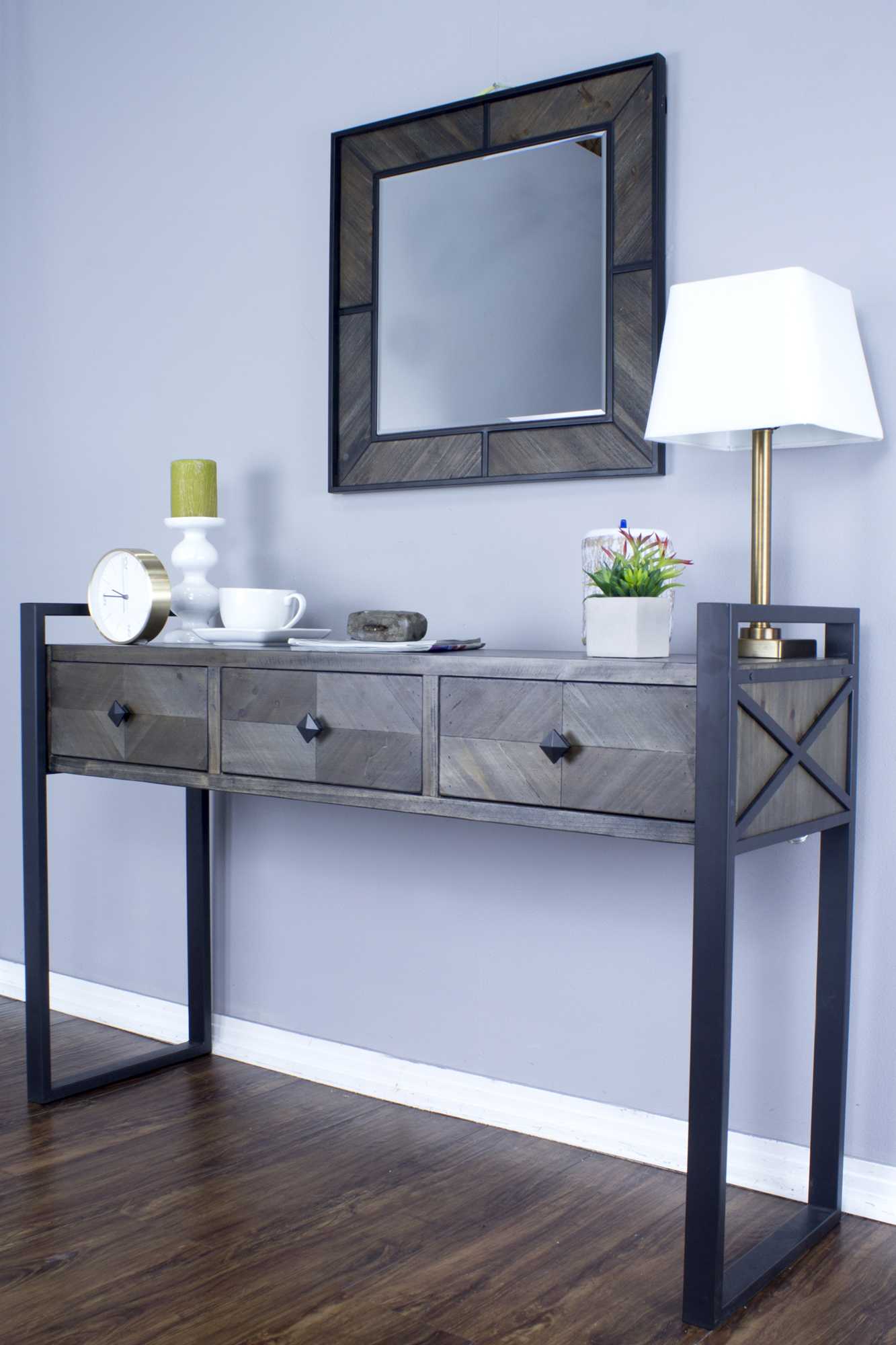 47.5" X 14.75" X 31.5" Matt Grey Metal Wood MDF Console Table with Drawers