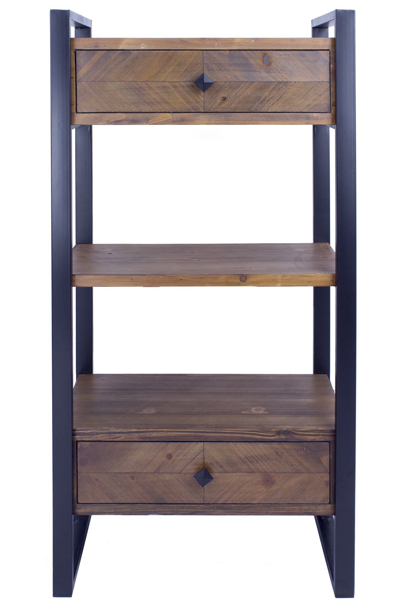 24" X 14.5" X 47.25" Brown Metal Wood MDF End Table with a Drawer and Shelves