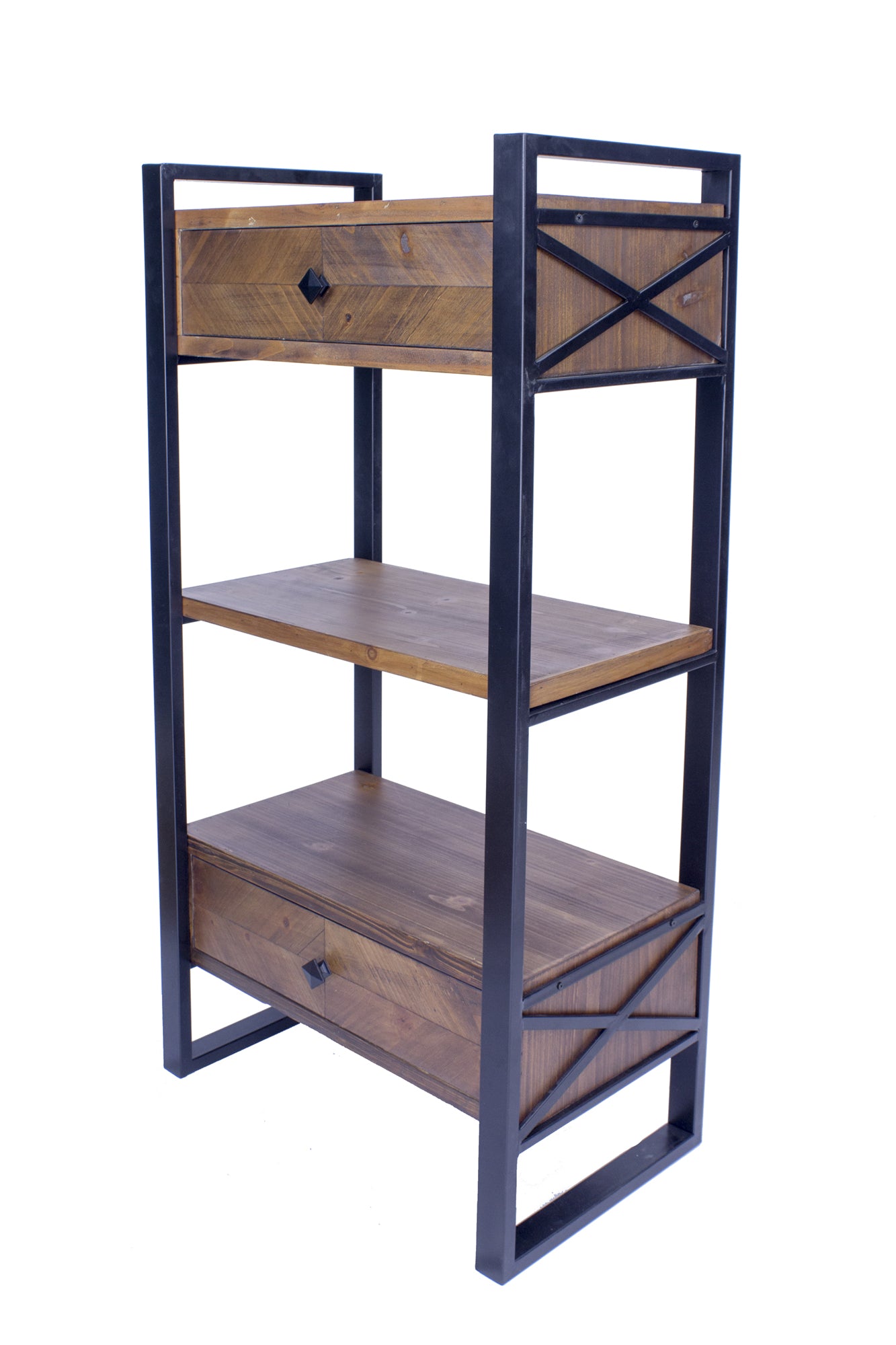 24" X 14.5" X 47.25" Brown Metal Wood MDF End Table with a Drawer and Shelves