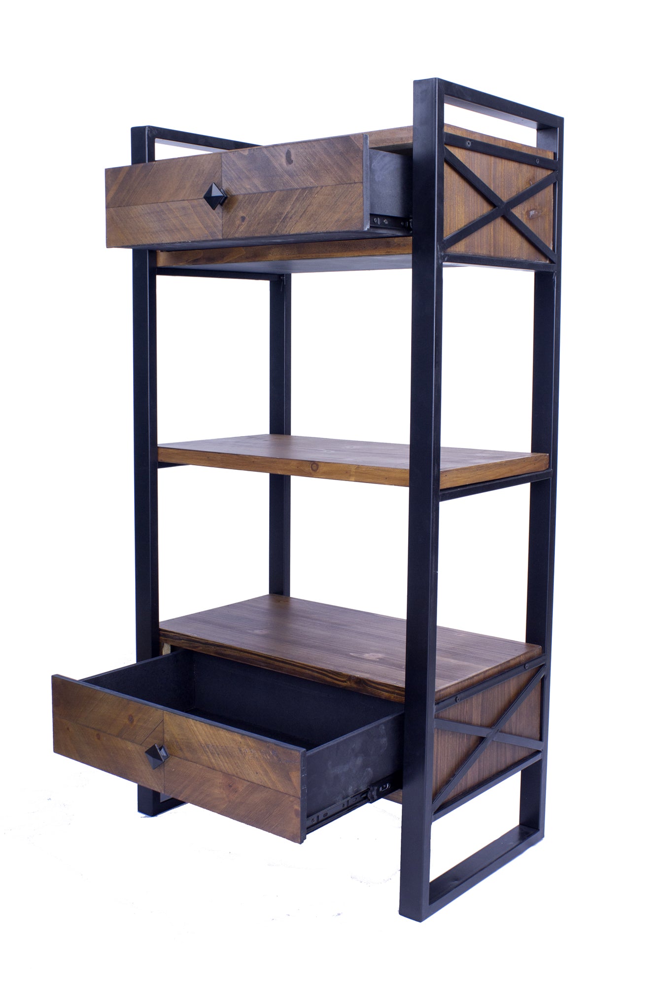 24" X 14.5" X 47.25" Brown Metal Wood MDF End Table with a Drawer and Shelves