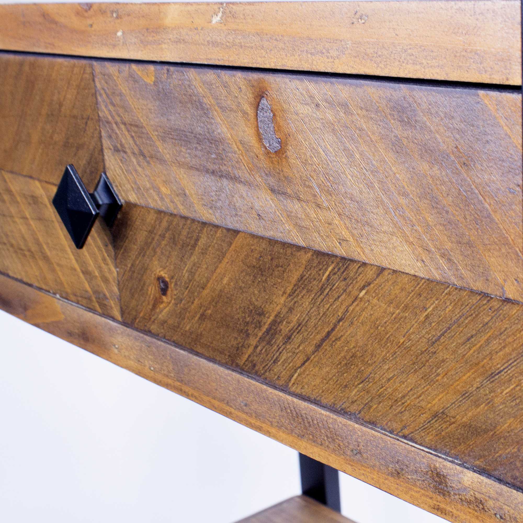 24" X 14.5" X 47.25" Brown Metal Wood MDF End Table with a Drawer and Shelves