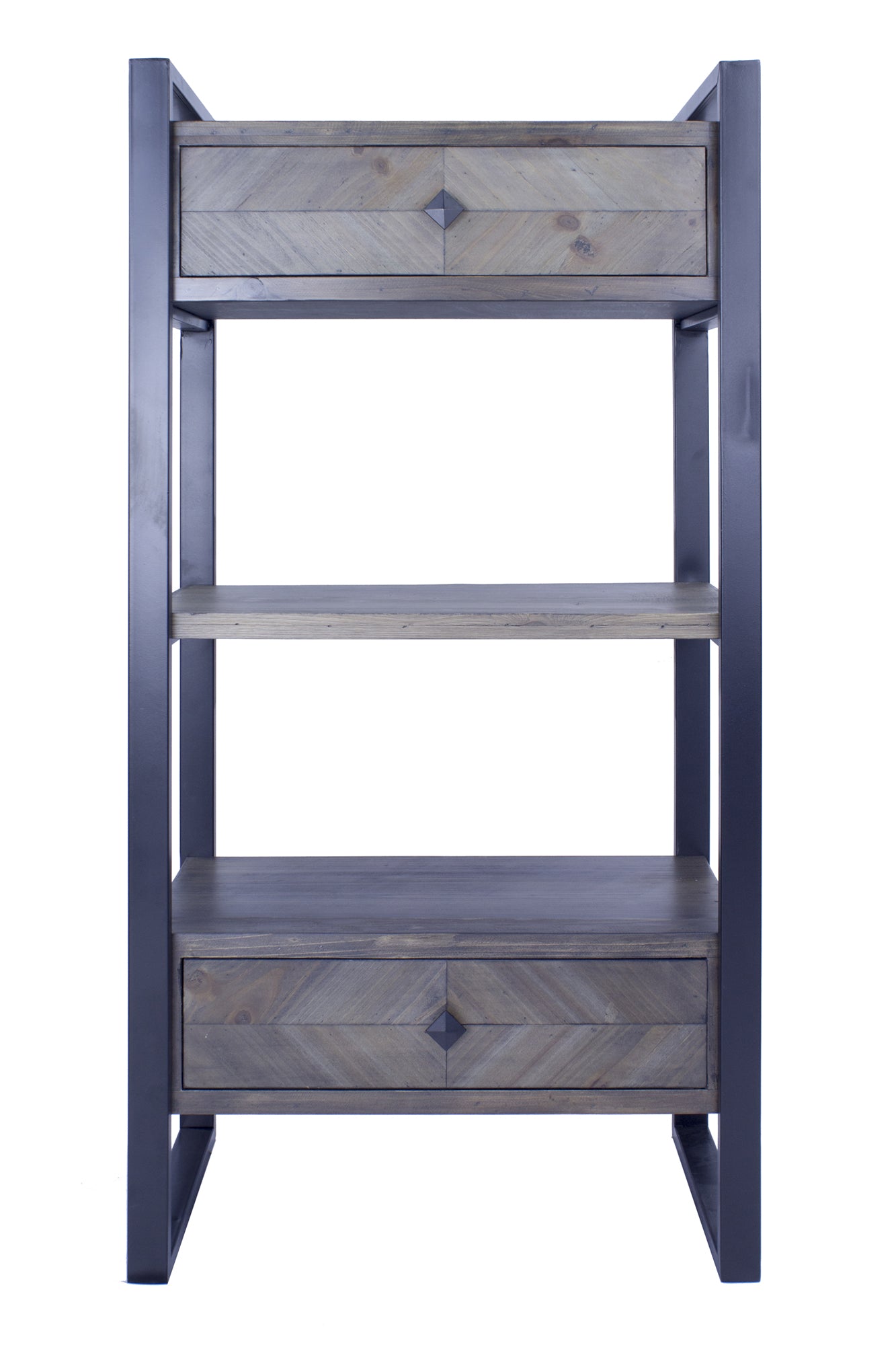 24" X 14.5" X 47.25" Brown Metal Wood MDF End Table with a Drawer and Shelves