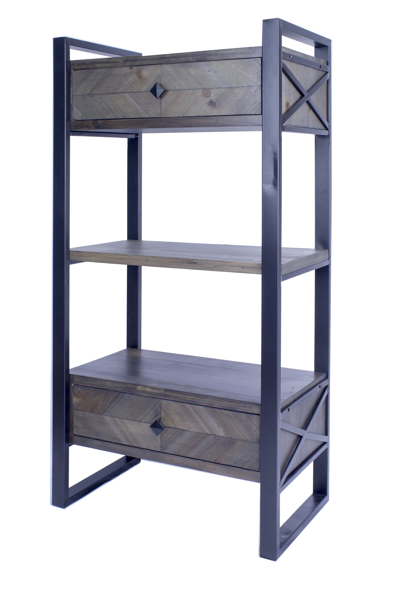 24" X 14.5" X 47.25" Brown Metal Wood MDF End Table with a Drawer and Shelves