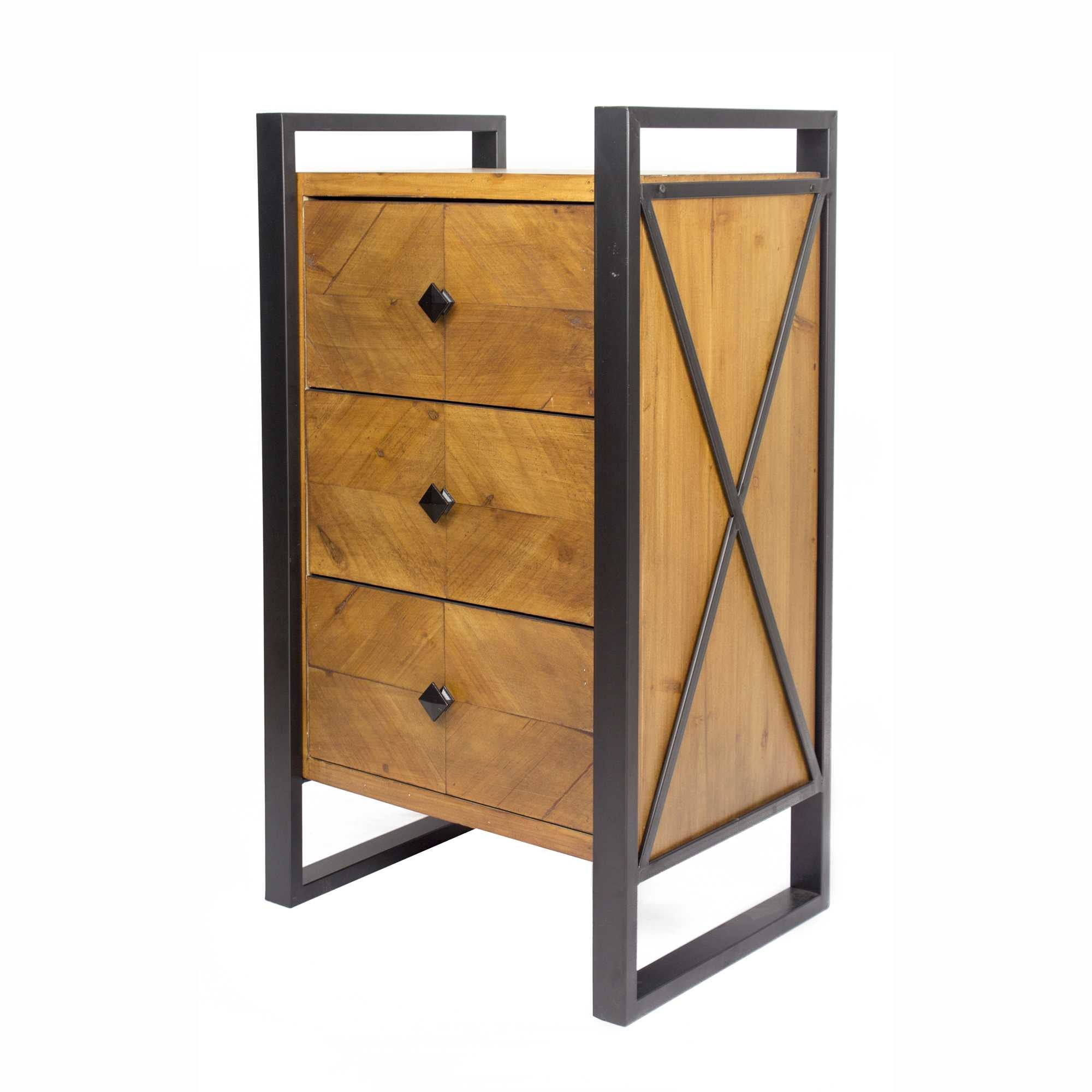 19.75" X 14.75" X 33.5" Gray Metal Wood MDF End Table with Drawers