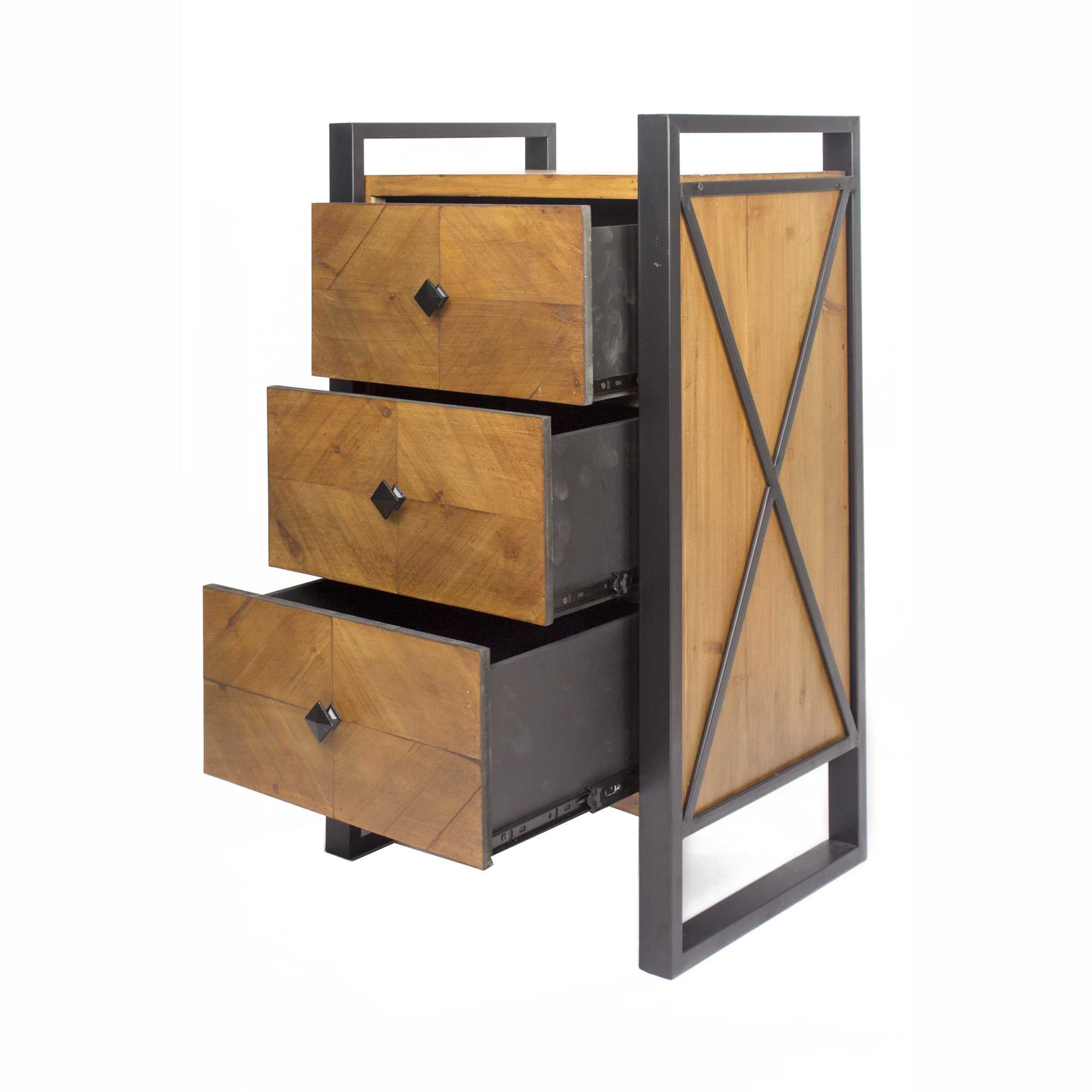 19.75" X 14.75" X 33.5" Gray Metal Wood MDF End Table with Drawers