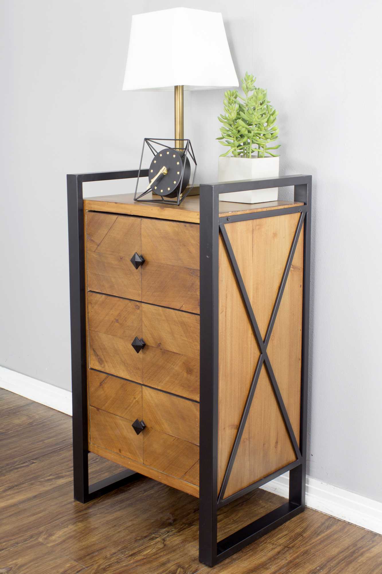 19.75" X 14.75" X 33.5" Gray Metal Wood MDF End Table with Drawers