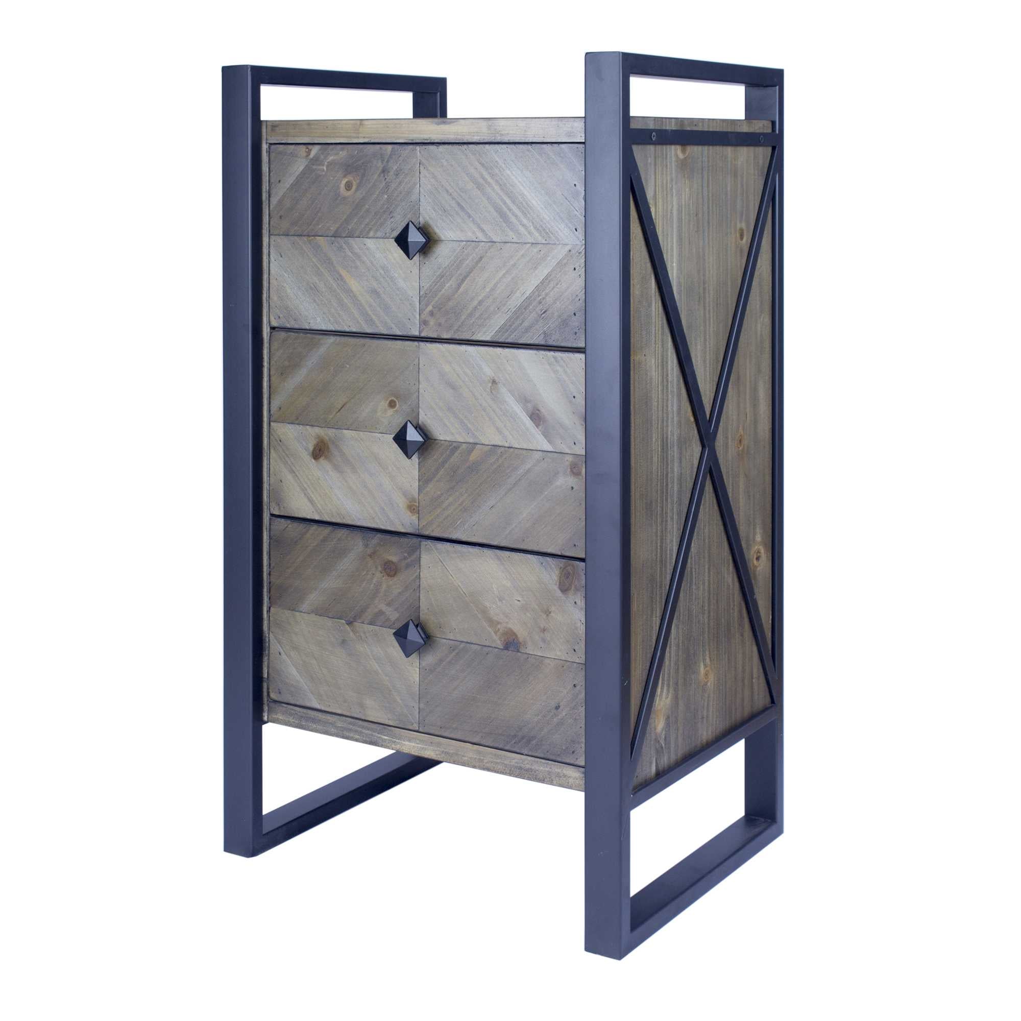 19.75" X 14.75" X 33.5" Brown Metal Wood MDF End Table with Drawers