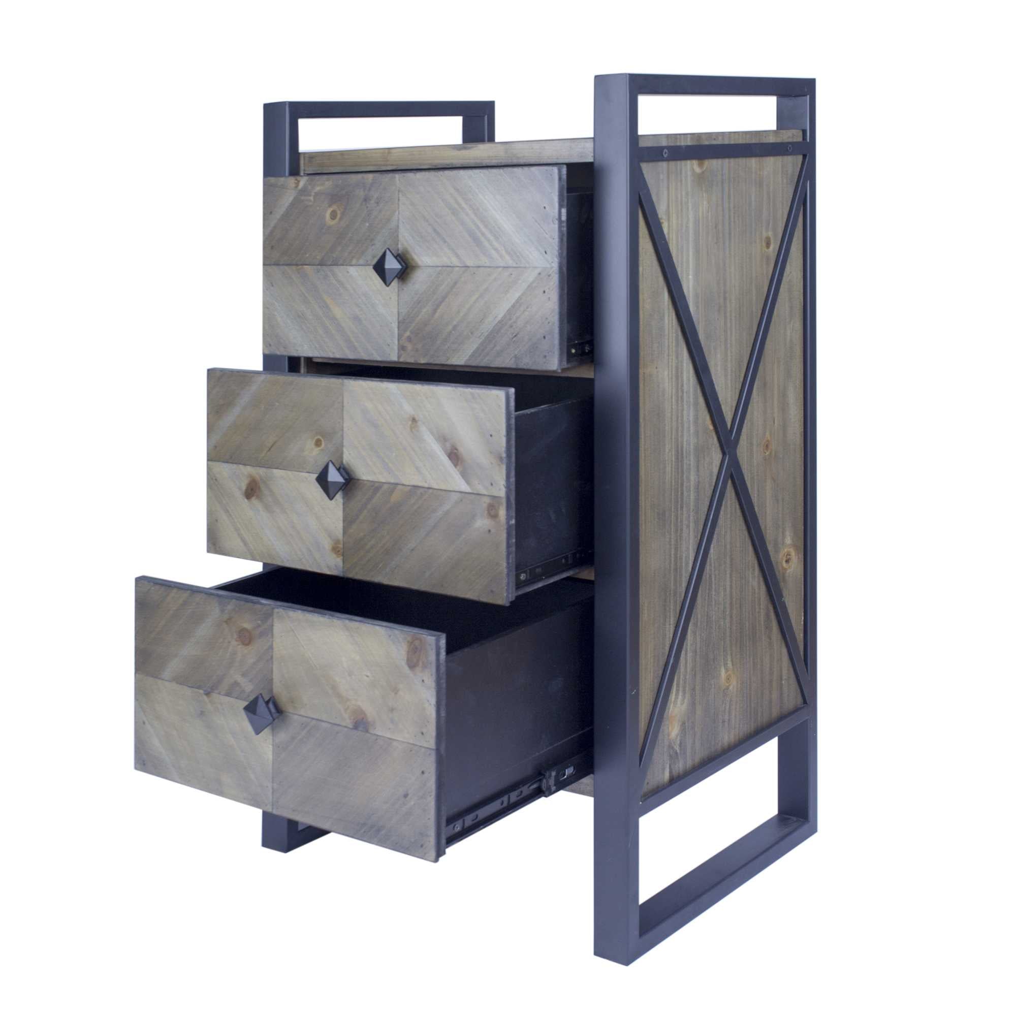 19.75" X 14.75" X 33.5" Brown Metal Wood MDF End Table with Drawers