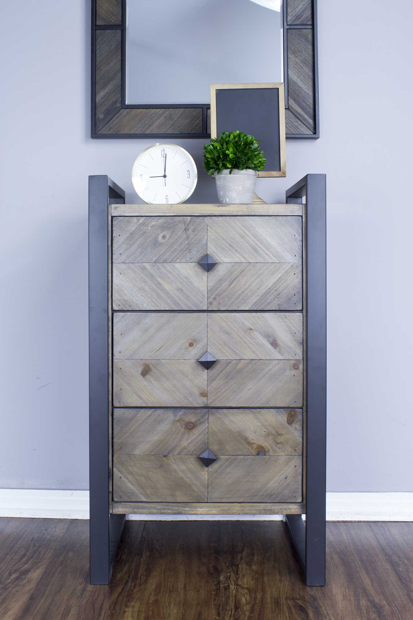 19.75" X 14.75" X 33.5" Brown Metal Wood MDF End Table with Drawers