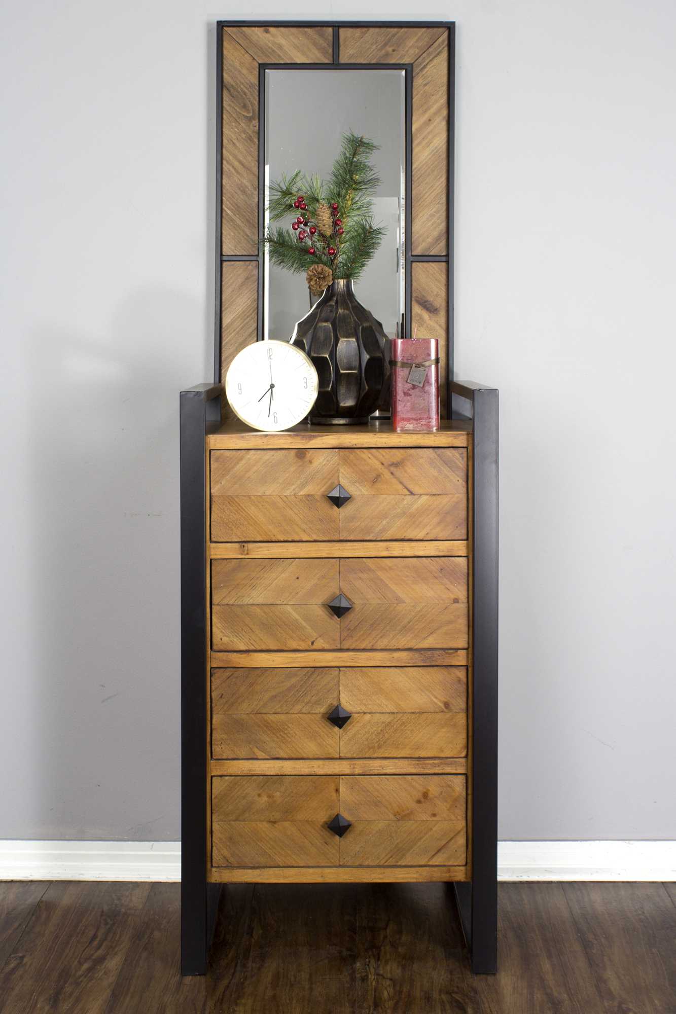 19.75" X 14.75" X 36.75" Gray Metal Wood MDF Metal Accent Cabinet with Drawers