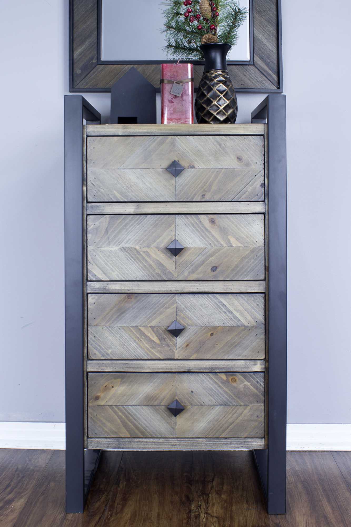 19.75" X 14.75" X 36.75" Brown Metal Wood MDF Metal Accent Cabinet with Drawers