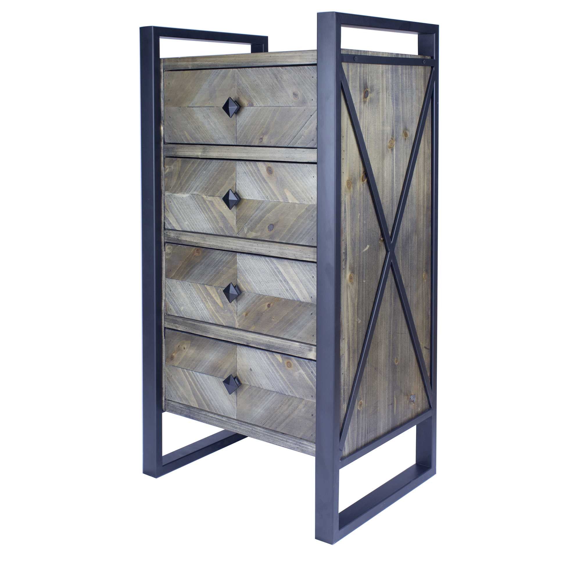 19.75" X 14.75" X 36.75" Brown Metal Wood MDF Metal Accent Cabinet with Drawers