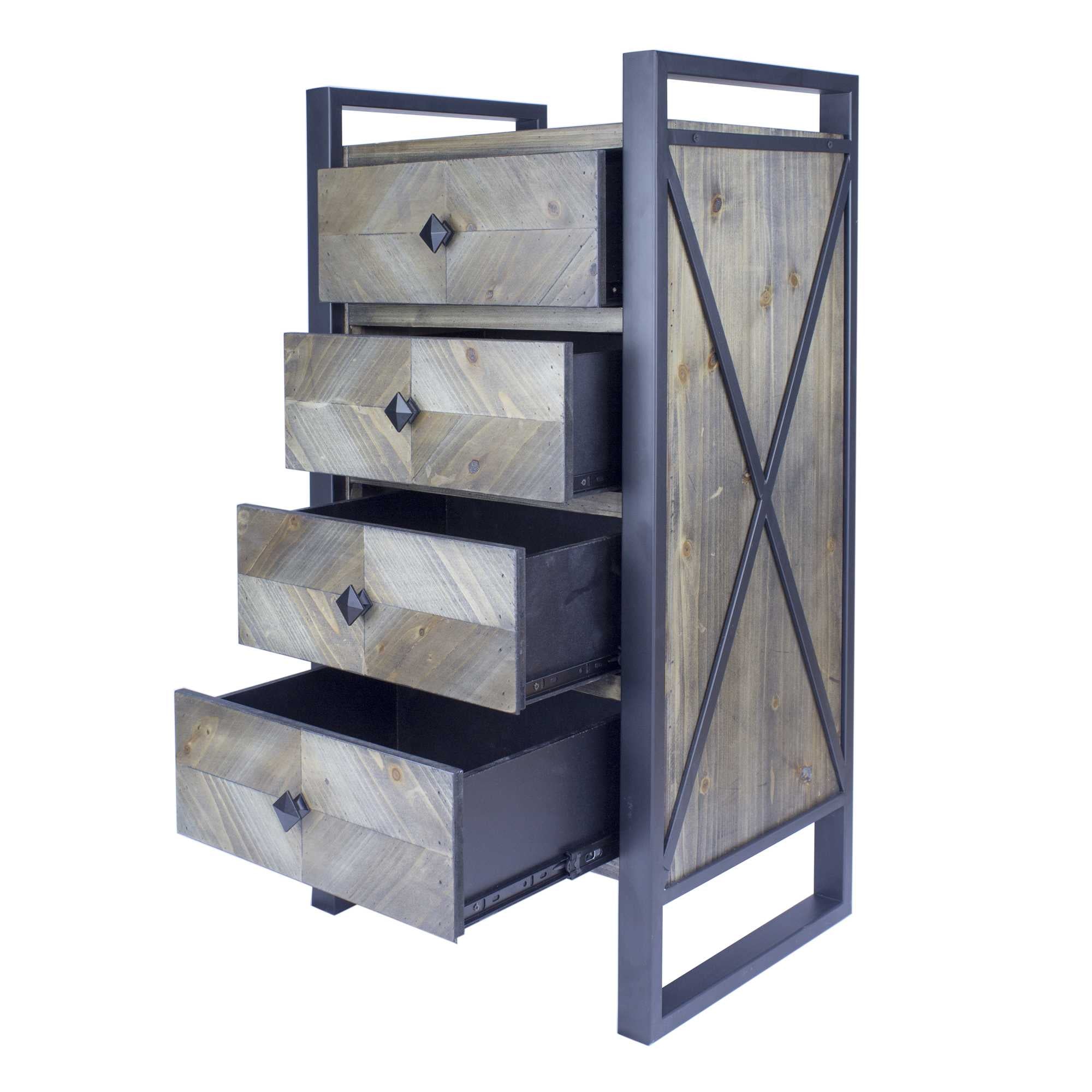 19.75" X 14.75" X 36.75" Brown Metal Wood MDF Metal Accent Cabinet with Drawers